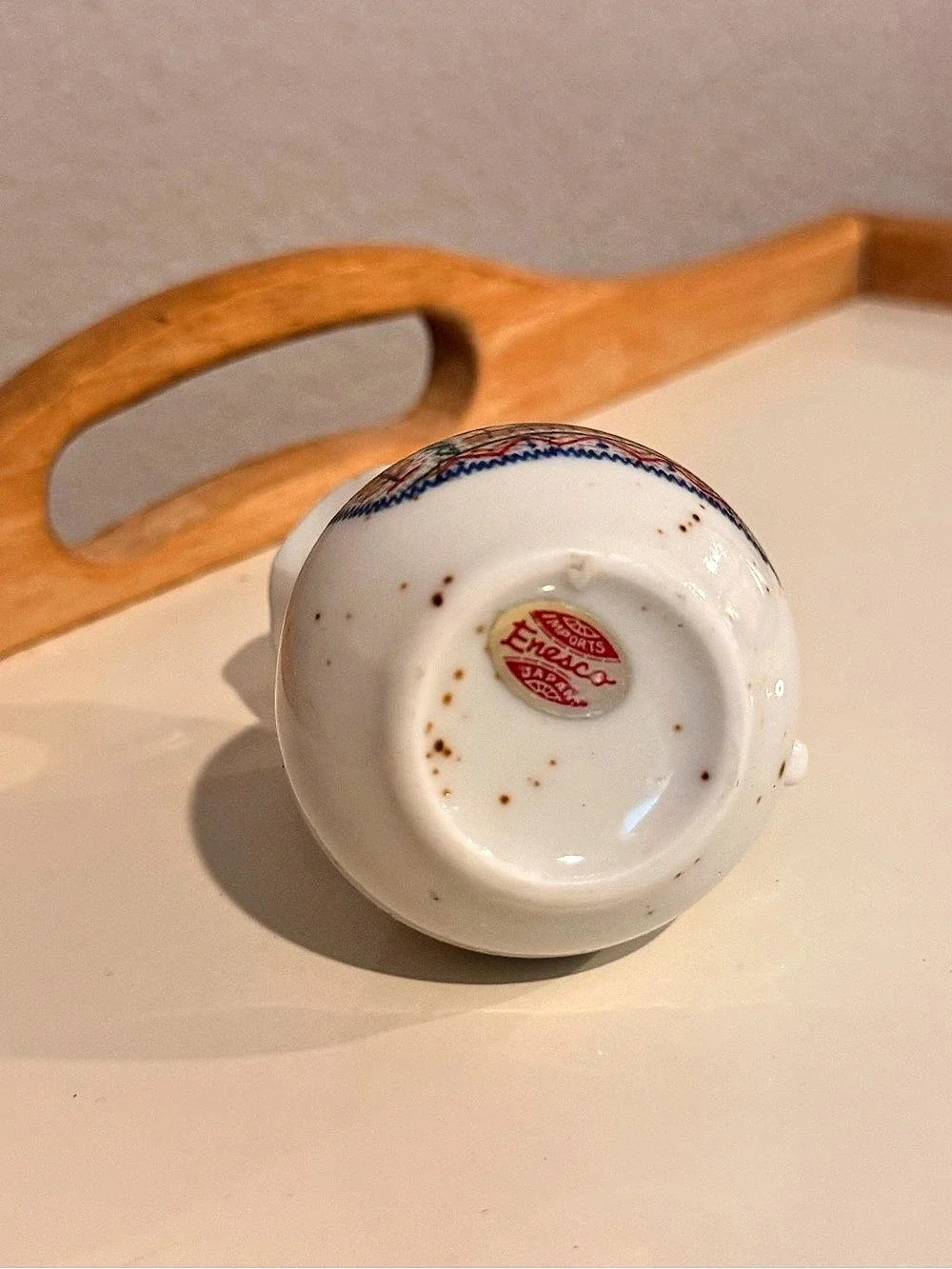 Vintage Enesco Japan Cross Stitch Sampler Ceramic Mini Pitcher Creamer, 1970s Co
